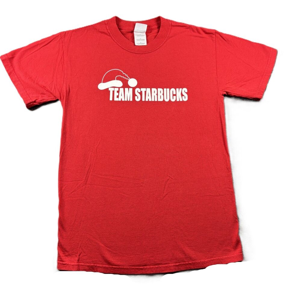 Starbucks Santa Holiday Employee Barista Coffee T-Shirt Red Unisex Small Q224
